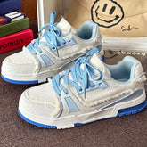 Unisex Distressed Canvas Sneakers In Blue – Vintage Chunky Sole Casual Shoes